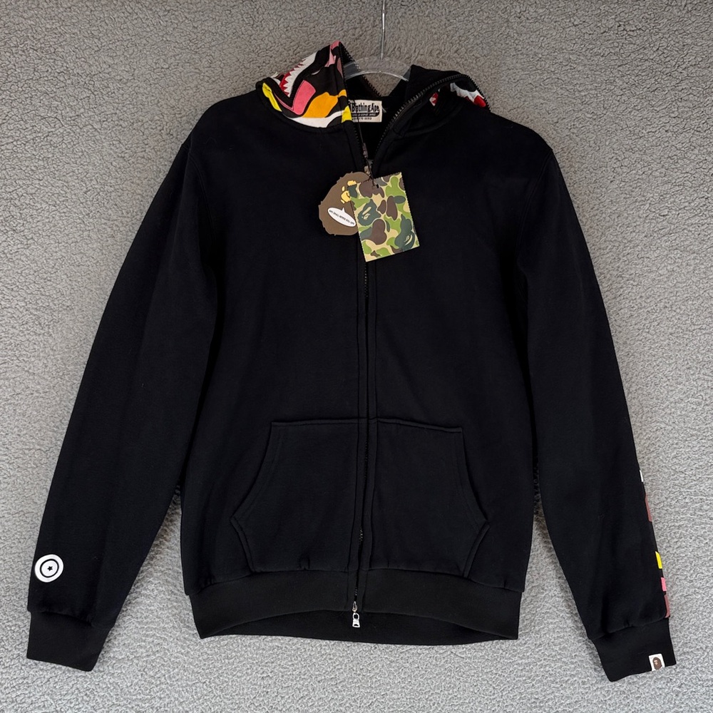ABathing Ape Black Full-Zip Hoodie men’s Large with Colorful Accents Bape WGM